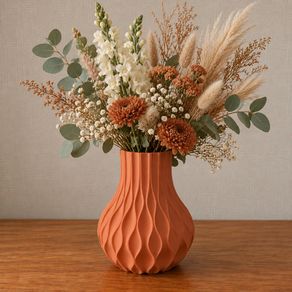 3D Printed Terracotta Vase for Modern Decor, Artificial and Dried Flowers