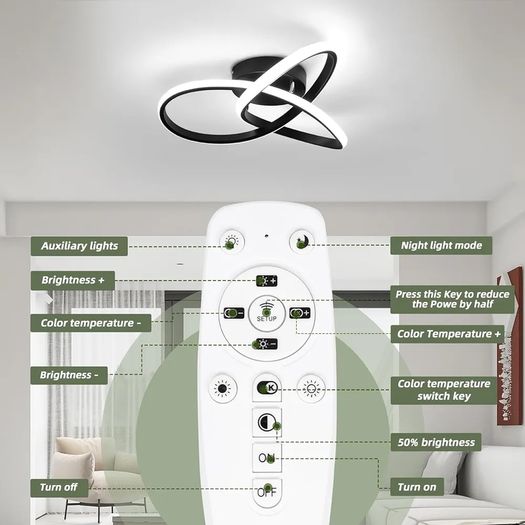 Led Ceiling Light Dimmable, Modern Led Ceiling Lamp with Remote Control, Minimalist Black Ceiling Lights for Bedroom Kitchen Living Room Dining Office Hallway - 42W, Black, 40cm, 3000K-6000K