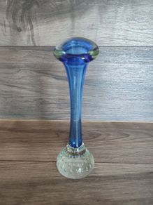 Vintage Glass Vase Blue 1960s Single Stem Blue Control Vase