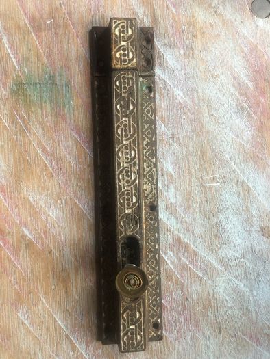 Antique door sliding bolt 1876, a Kenrick & sons bronze/brass door bolt
