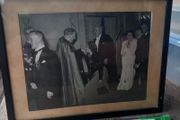 Vintage framed photo of lady kissing religious leader's ring, D18 post 10e
