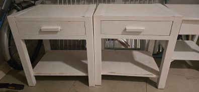 White Covered Bedside Lockers Set
