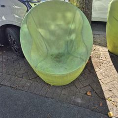 2 x green leather outdoor chairs