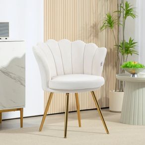 Shell chair vanity chair velvet salon chair with golden metal legs cream