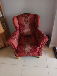 Wing Back Arm Chair- 2 Tone Wine.