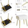 Velvet Rectangular Footrest Ottoman, Makeup Vanity Stool Side Table, Dressing Table Seat, Pouf Couch Stool, Golden Steel Legs, White Image 3