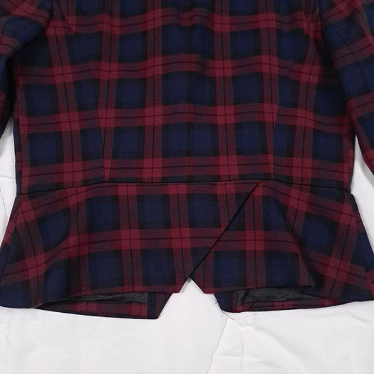 Zara Burgundy Red & Navy Blue Tartan Plaid Tailored Blazer Jacket Size L