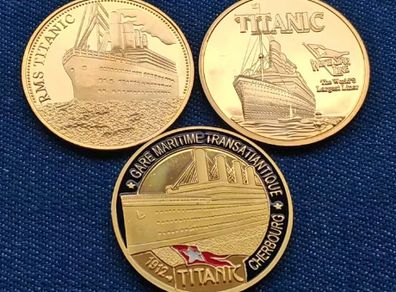 3 Titanic Commemorative Challenge Coins Set
