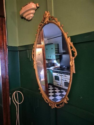 Mirror Vintage painted Gold metal framed oval Mirror