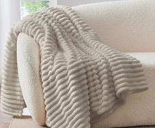 Fluffy Fleece Twin Blanket - Beige Couch Throw Soft Cosy Warm Blankets for Double Bed, Gifts for Women