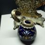 Antique Victorian Inkwell Set  Ornate Brass & Hand Painted Glass c. late 1800s Image 6