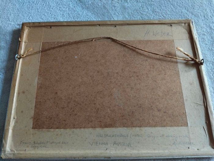 Vintage Hans Weber Signed Etching on Silk - Franz Schubert Landmark
