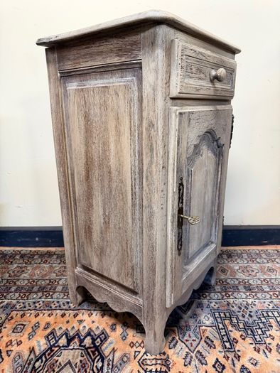 1900s French Bleached & Whitewashed Oak Bedside Table