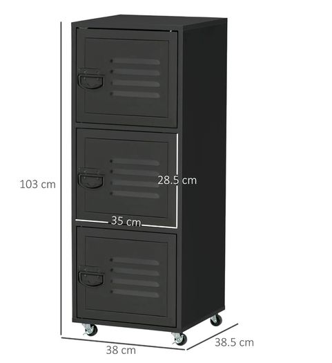 Vertical Rolling Storage Cabinet 3-Tier Mobile File Cabinet on Wheels Metal Doors