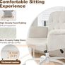 Home Office Desk Chair, Comfy Upholstered Fuzzy Vanity Chair with Wheels and Arms, Teddy Velvet Cute Adjustable Swivel Computer Seat for Living Room, Bedroom, Make Up and Salon, White Image 3