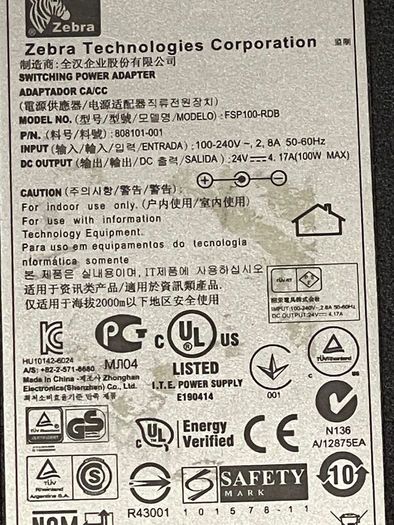 Zebra Power Supply Adapter FSP100-RDB 808101-001 24V 4.17A 100W W/PC