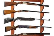 Gun Rack, Wood Gun Rack Wall Mount, Gun Display Rack holds 5 Rifles, Shotguns, 132 lb Heavy Duty Wall Storage Display Rifle Rack with Soft Padding