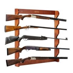 Gun Rack, Wood Gun Rack Wall Mount, Gun Display Rack holds 5 Rifles, Shotguns, 132 lb Heavy Duty Wall Storage Display Rifle Rack with Soft Padding