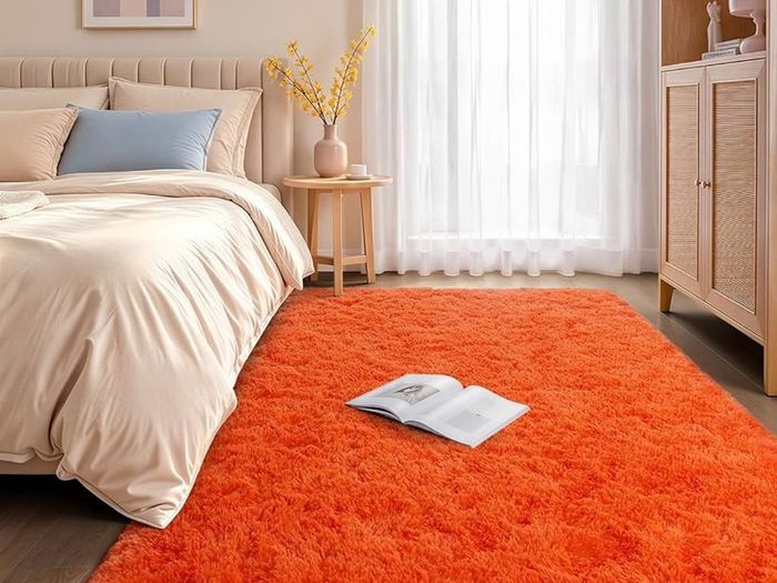 Orange Rugs for Bedroom 120x160 cm Fluffy Shaggy Beside Rug Non-Slip, Soft High Pile Modern Floor Carpet for Living Room Lounge Playroom Kids Girls Room