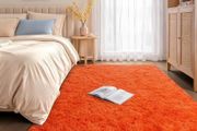 Orange Rugs for Bedroom 120x160 cm Fluffy Shaggy Beside Rug Non-Slip, Soft High Pile Modern Floor Carpet for Living Room Lounge Playroom Kids Girls Room