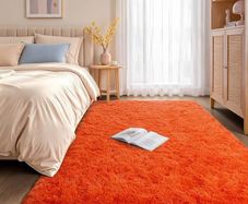 Orange Rugs for Bedroom 120x160 cm Fluffy Shaggy Beside Rug Non-Slip, Soft High Pile Modern Floor Carpet for Living Room Lounge Playroom Kids Girls Room