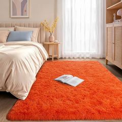 Orange Rugs for Bedroom 120x160 cm Fluffy Shaggy Beside Rug Non-Slip, Soft High Pile Modern Floor Carpet for Living Room Lounge Playroom Kids Girls Room