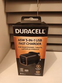 Duracell 65W USB-C Charger UK Plug, 3 Port GaN Fast Charger with 2 USB-C PD & USB-A Ports for MacBook, iPhone 16, Samsung Galaxy, iPad, Laptop, Switch & USB Devices