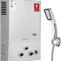 16L Gas Instantaneous Water Heater with Shower Head 32KW LPG Propane Butane Water Heater, Low 0.25 Bar Start Water Pressure for Home, Motorhomes, Cabins