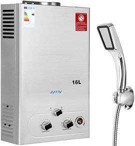 16L Gas Instantaneous Water Heater with Shower Head 32KW LPG Propane Butane Water Heater, Low 0.25 Bar Start Water Pressure for Home, Motorhomes, Cabins