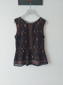 OASIS black lace peplum top