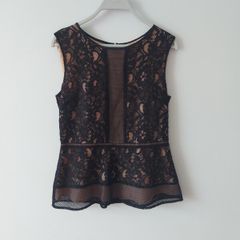 OASIS black lace peplum top