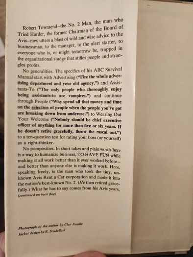 Up The Organization. Hiw To Stop The Corporation From Selling People And Strangling Profits. By Robert Townshend.  Hardback With Dustjacket In Good Condition.