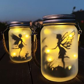 2 Pack Fairy Solar Lantern Outdoor, Garden Ornaments IP44 Waterproof Hanging Frosted Glass Solar Mason Jar Lights for Table, Yard, Garden, Patio, Lawns (Warm)