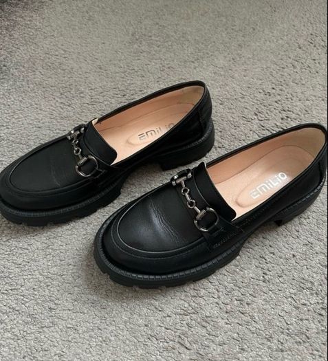 Women's black loafers genuine leather,women shoes