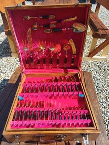 1950s Siam Thailand Brass Embossed Cutlery Set
