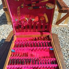 1950s Siam Thailand Brass Embossed Cutlery Set