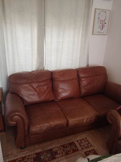 3 seater brown leather sofa