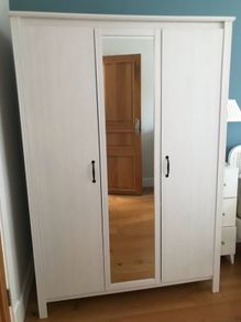 ELEGANT 3 Door Triple Mirrored Wardrobe White with Hanging Rail and Shelves