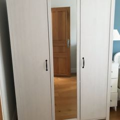 ELEGANT 3 Door Triple Mirrored Wardrobe White with Hanging Rail and Shelves