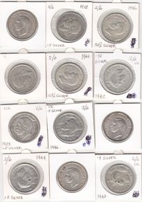 G.B. 12 x Half Crowns, 2/6, 12 x 50% Silver Coins ( no.440)