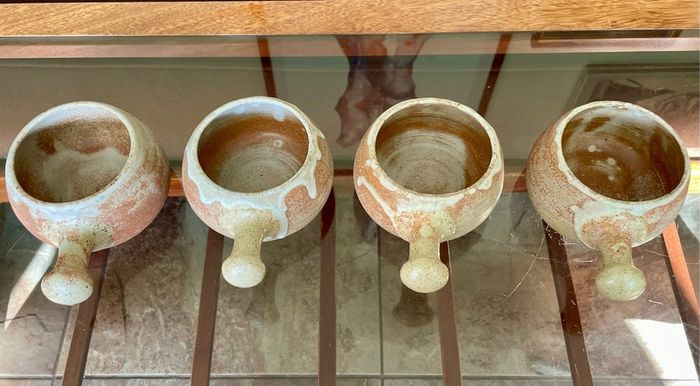 Rare Youghal Irish Studio Pottery Soup Bowls with Handles Japandi
