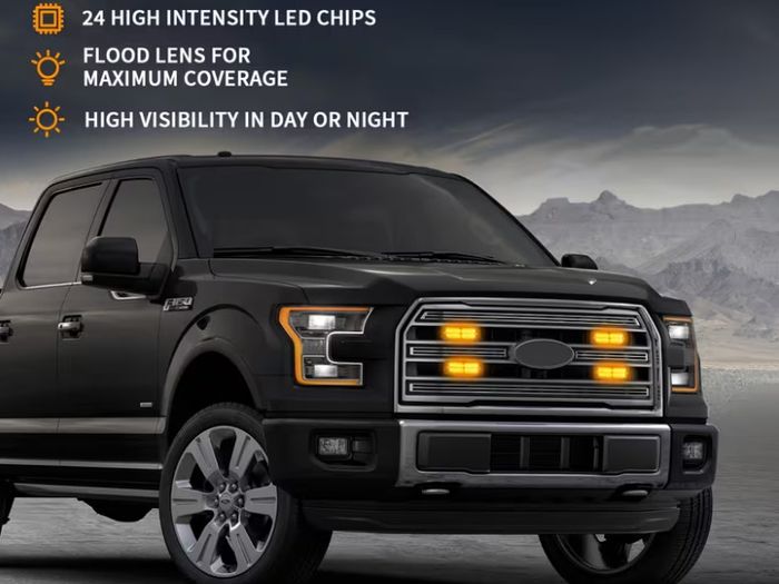4-in-1 LED Light Bar with Main Control - 4 x 24 LEDs, Grille Surface Mount,