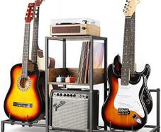 Guitar Stand 4-Tier for for Multiple Guitars Floor Adjustable Rack for Acoustic, Electric Guitar & Bass with Shelf