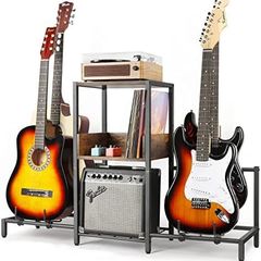 Guitar Stand 4-Tier for for Multiple Guitars Floor Adjustable Rack for Acoustic, Electric Guitar & Bass with Shelf