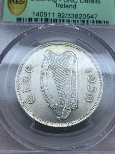 Ireland silver 1939 half crown graded by PCGS UNC details rare in uncirculated