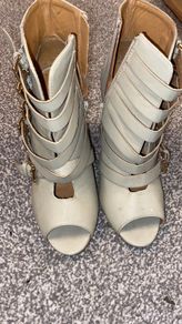 Cream Buckled Ankle Boots