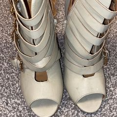 Cream Buckled Ankle Boots