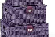 Set of 3 Resin Woven Storage Basket Box With Lid &amp; Lock (Purple)