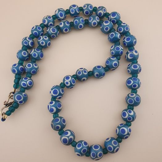 Vintage Venetain Style Thousand Eyes Blue Glass Beads 24 inches
