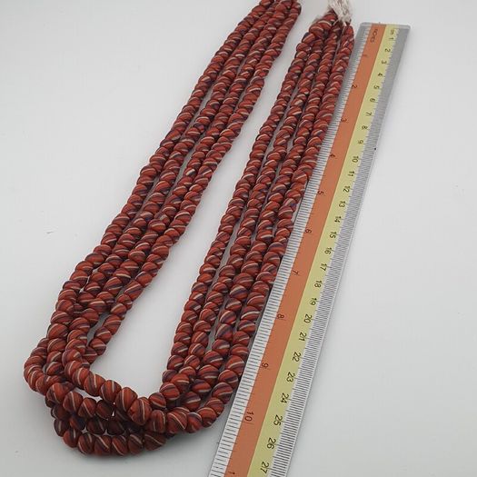 Vintage African Style Stripe Light Orange 7mm - 8.5 mm Glass Beads Necklace Strand